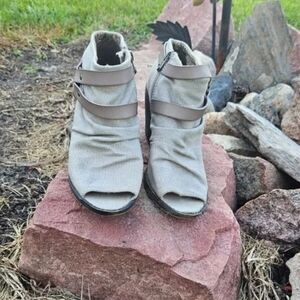 Blowfish B138 1704 Ankle Boots Women's Canvas Saddle Rock Size 7 Leather Strap